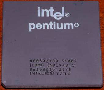 Intel Pentium 100 MHz CPU A80502100 sSpec: SY007 SSS iPP, cPGA-296, Socket 5-7, iCOMP Index=815, Philippines Woche 35 1996